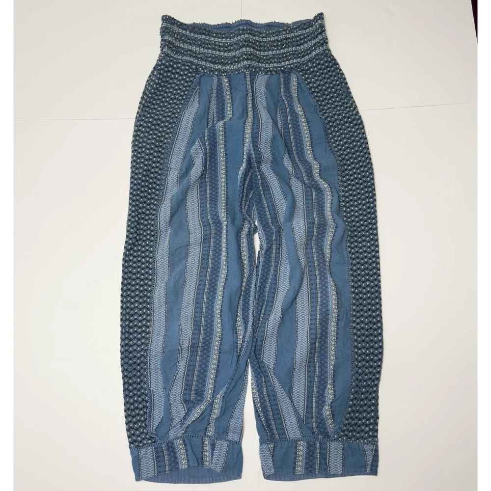 Free People Women's Harem Balloon Pants Boho Striped L Hippie Barrel Leg Baggy